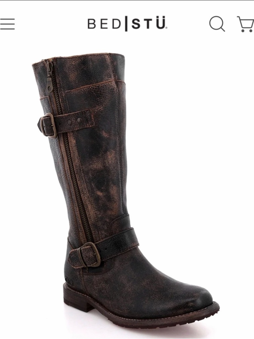 Bed|Stü Distressed Dark Brown Leather Knee-High Buckle Boot size 7.5